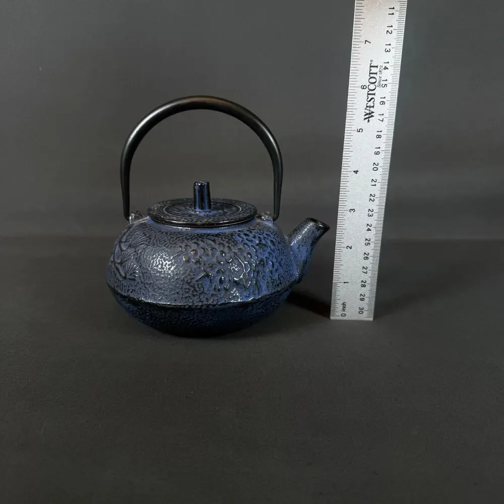 Japanese blue Cast Iron Teapot Black Bamboo Design Heavy